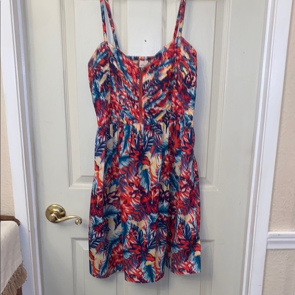 Roxy Red and Blue Summer chore Spaghetti Strap Midi Sundress - Picture 1 of 9